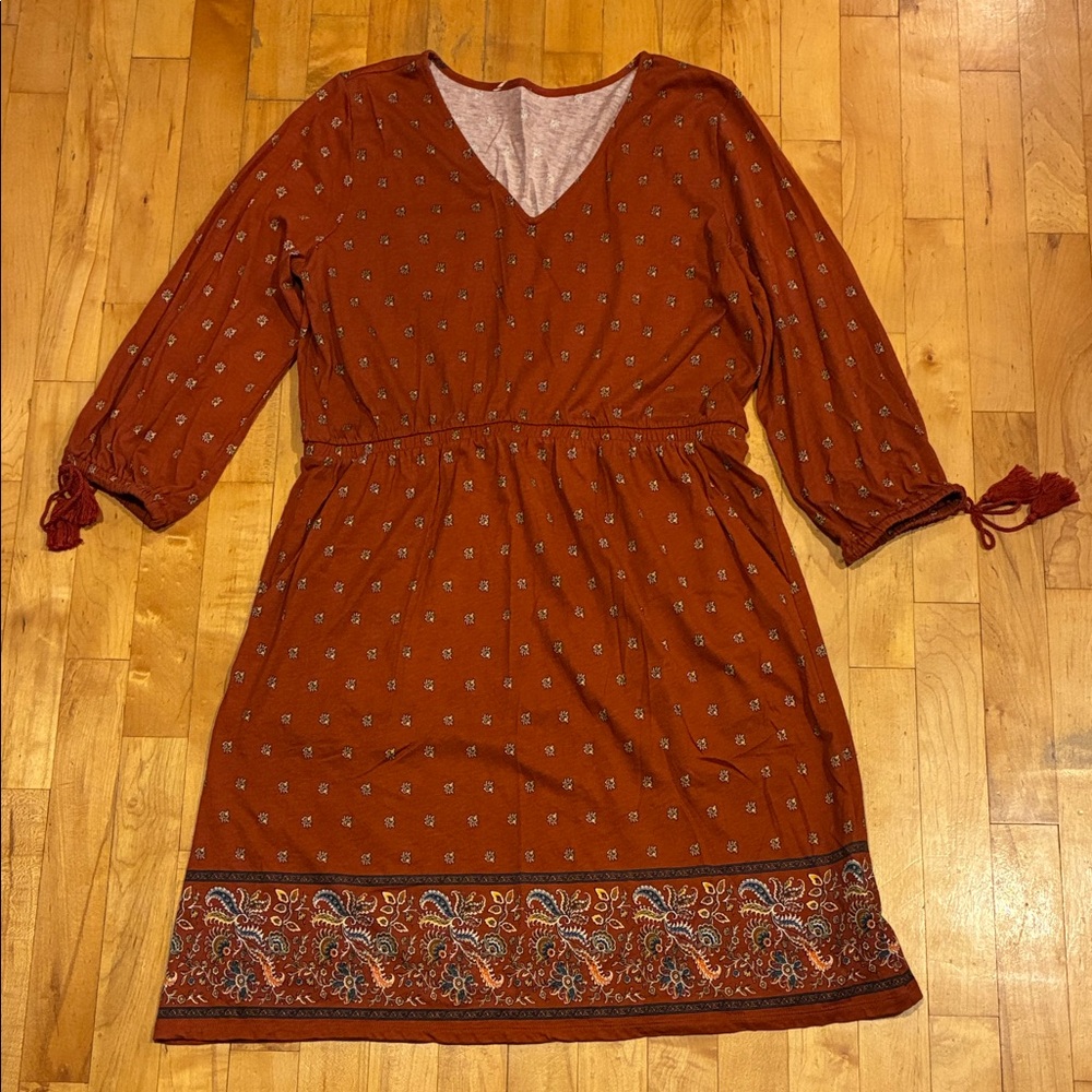 Garnet Hill Terracotta 3/4 Sleeve Dress